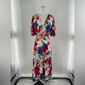Faithfull The Brand Vittoria Midi Dress Rayon Anita Red Floral Size 4